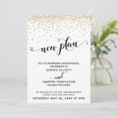 延期された結婚金ゴールド紙吹雪とハートの新しい計画 招待状 (スタンド正面)