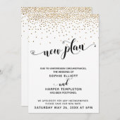 延期された結婚金ゴールド紙吹雪とハートの新しい計画 招待状 (正面/裏面)