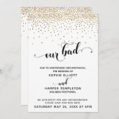 延期された結婚金ゴールド紙吹雪とハートWhoops 招待状 (正面/裏面)