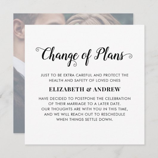 延期された計画の変更結婚イベント写真 案内状 (正面/裏面)