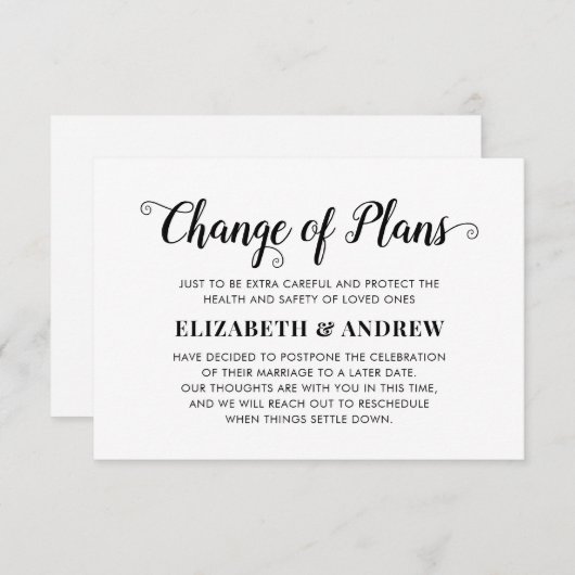 延期された計画の結婚脚本のモダン変更 案内状 (正面/裏面)