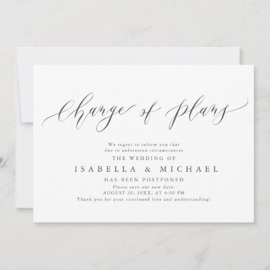 延期された計画結婚の変更 招待状 (正面)