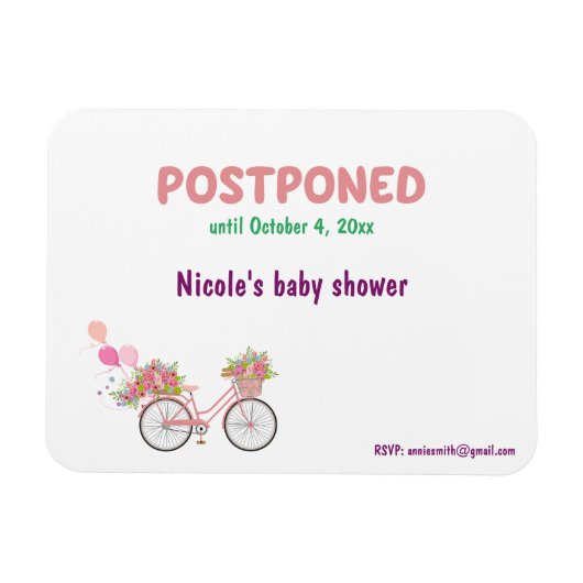 延期された赤ちゃんシャワーと新しい日付とRSVP マグネット (横)