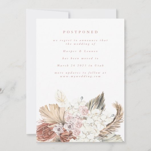 延期された赤面ピンクボヘミアンパンパスデートの変更 セーブザデート (正面)