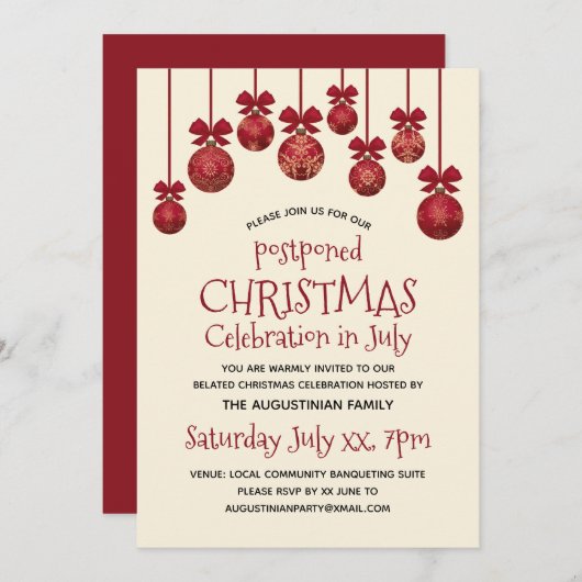 延期された7月のクリスマスパーティの招待状 招待状 (正面/裏面)