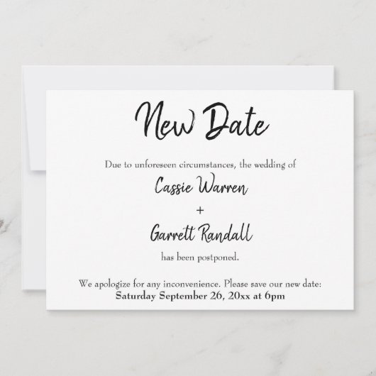 延期された「新しい日結婚付」の発表 招待状 (正面)