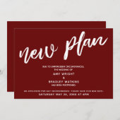 延期され結婚た新しい計画のバーガンディ発表 招待状 (正面/裏面)