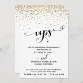 延期され結婚た金ゴールドの紙吹雪とハート 招待状 (正面/裏面)