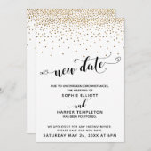 延期され結婚た金ゴールド紙吹雪とハートの新しい日付 招待状 (正面/裏面)