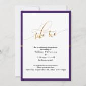 延期さエレガントれた紫結婚の金ゴールドストライプカード 招待状 (正面)