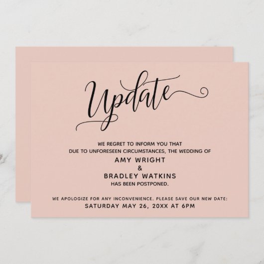 延期さエレガントれた結婚発表赤面 招待状 (正面/裏面)