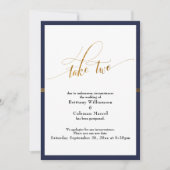 延期さエレガントれ結婚た海軍および金ゴールドストライプカード 招待状 (正面)