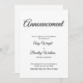 延期さ結婚れたアナウンスエレガントカード 招待状 (正面/裏面)