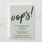 延期さ結婚れたユーモアのある「おっと！」 発表 招待状 (正面)