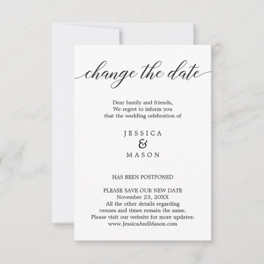 延期さ結婚れた新しい計画の変更 招待状 (正面)