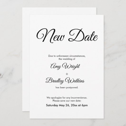 延期さ結婚れた新エレガントしい日付 招待状 (正面/裏面)