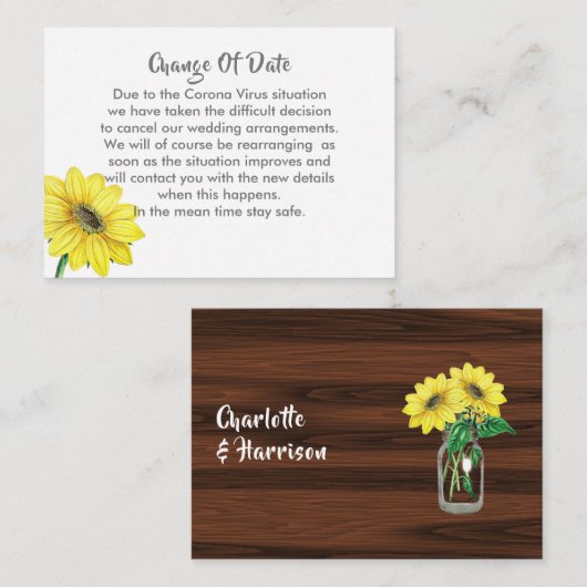 延期さ結婚れた日付変更のお知らせ エンクロージャーカード (正面/裏面)