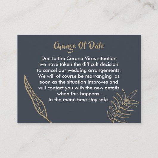 延期さ結婚れた日付変更のお知らせ エンクロージャーカード (正面)