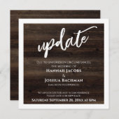 延期さ結婚れた木材素朴更新カード 招待状 (正面/裏面)