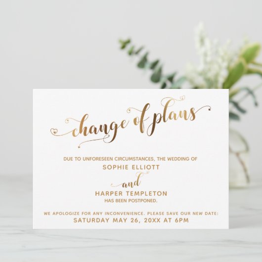 延期さ結婚れた計画の変更金ゴールドとハート 招待状 (スタンド正面)