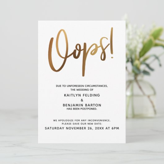 延期さ結婚れた金ゴールドユーモアのオップ！カード 招待状 (スタンド正面)