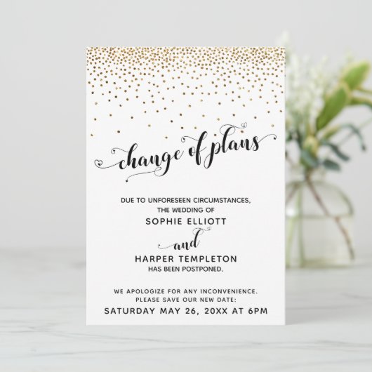 延期さ結婚れた金ゴールド紙吹雪の計画変更 招待状 (スタンド正面)