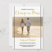 延期さ結婚れた黒と金ゴールドの写真発表 招待状 (正面)