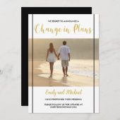 延期さ結婚れた黒と金ゴールドの写真発表 招待状 (正面/裏面)