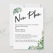 延期さ結婚れた「新しい計画とユーカリ・カード 招待状 (正面)