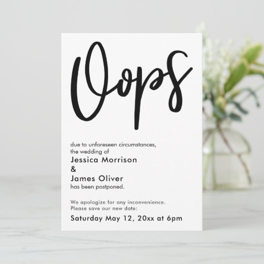 延期さ結婚れた「Oops」発ユーモアのある表 招待状 (スタンド正面)
