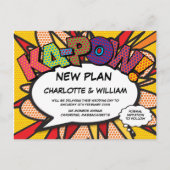 延期する 変更する 日付 現代の楽しい漫画 案内ポストカード (正面)