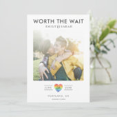 延期するLGBTQウェディングのSave the Dateと写真付きカード セーブザデート (スタンド正面)