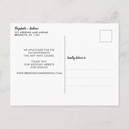 延期にしたよ 変更日程は未定 結婚式はできない 案内ポストカード (裏面)