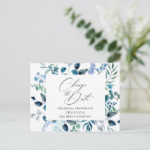 延期になったブライダルシャワーの日付 エレガントな青いバラ ポストカード (スタンド正面)