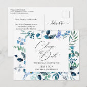 延期になったブライダルシャワーの日付 エレガントな青いバラ ポストカード (正面/裏面)