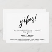 延期になった結婚式ユーモア「ぎゃー！」のお知らせ 招待状 (正面/裏面)