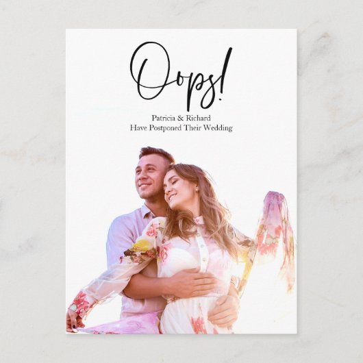 延期のお知らせ モダンでシンプルな結婚式延期のお知らせ ポストカード (正面)