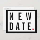 延期のお知らせ 赤 ハート 黒 白 新しい日付 結婚式 案内ポストカード (正面/裏面)