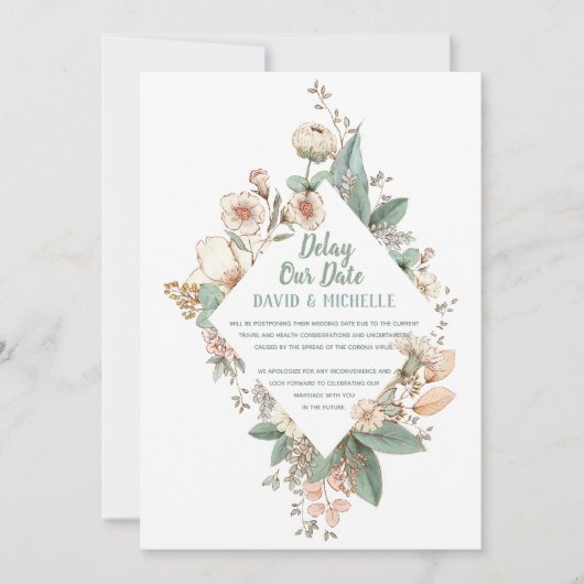 延期のお詫び | 新型コロナウイルス延期 | 結婚式の案内 案内状 (正面)