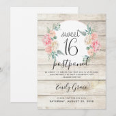 延期のラスティックウッド ボーホー フラワー スイート16 招待状 (正面/裏面)