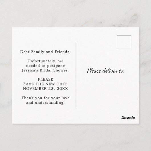 延期の結婚前お披露目会のお知らせポストカード ポストカード (裏面)