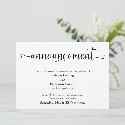 延期の結婚式案内(カリグラフィー付き) 招待状 (スタンド正面)