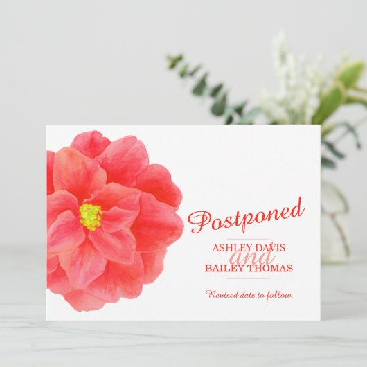 延期の赤い椿の結婚式　キャンセル 案内状 (スタンド正面)