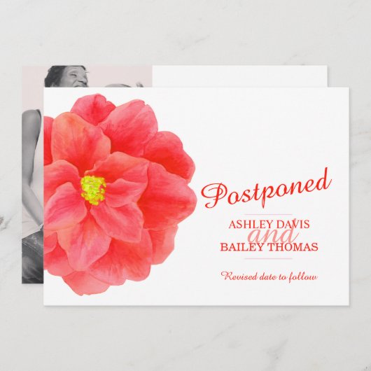 延期の赤い椿の結婚式　キャンセル 案内状 (正面/裏面)