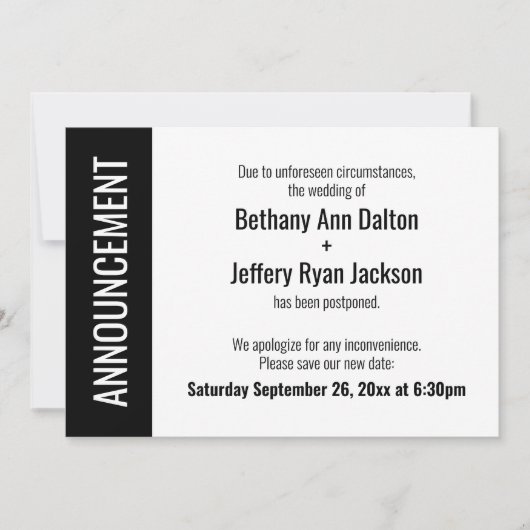 延期はっきりしたさ結婚れた発表 招待状 (正面)