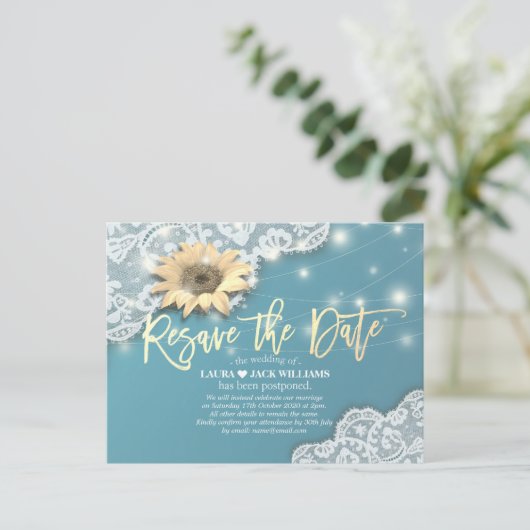 延期ひまわり結婚を再保存 案内ポストカード (スタンド正面)