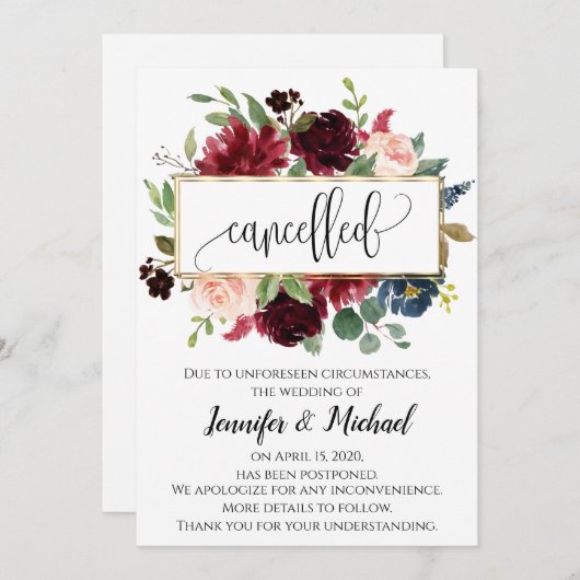 延期または中止のお花のイベントのご案内 招待状 (正面/裏面)