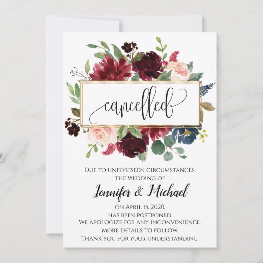 延期または中止の花に関するお知らせ 招待状 (正面)