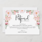 延期イベントのお知らせ、ソフトな花のデザイン 招待状 (正面)