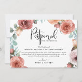 延期イベントのお知らせ - ダスティーブルーの桃色のカード 招待状 (正面)